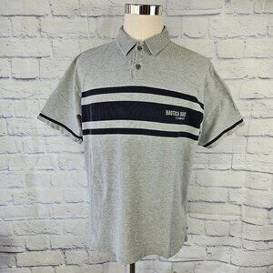 Vintage Nautica Jeans Co. Mens Size XL Gray/Blue Striped Polo Shirt Cotton USA